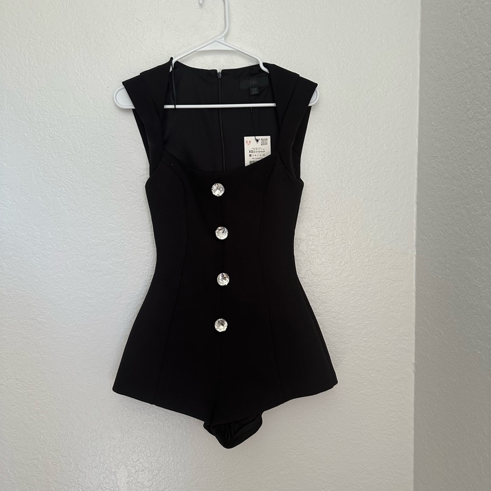 Zara Black Sleeveless Romper with Silver Buttons
